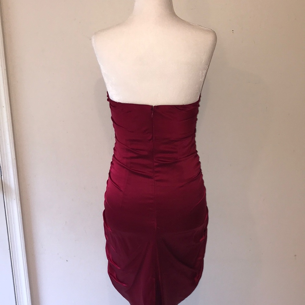Express Silk Ruched Strapless Red Dress - Sz 2 - Picture 4 of 8